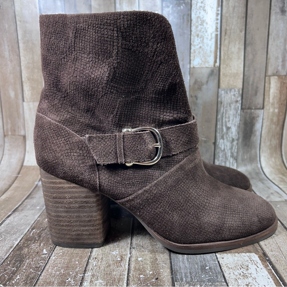 Isola Lavoy Women Shoes Size 9 Perforated Snakeskin Embossed Suede Brown Bootie